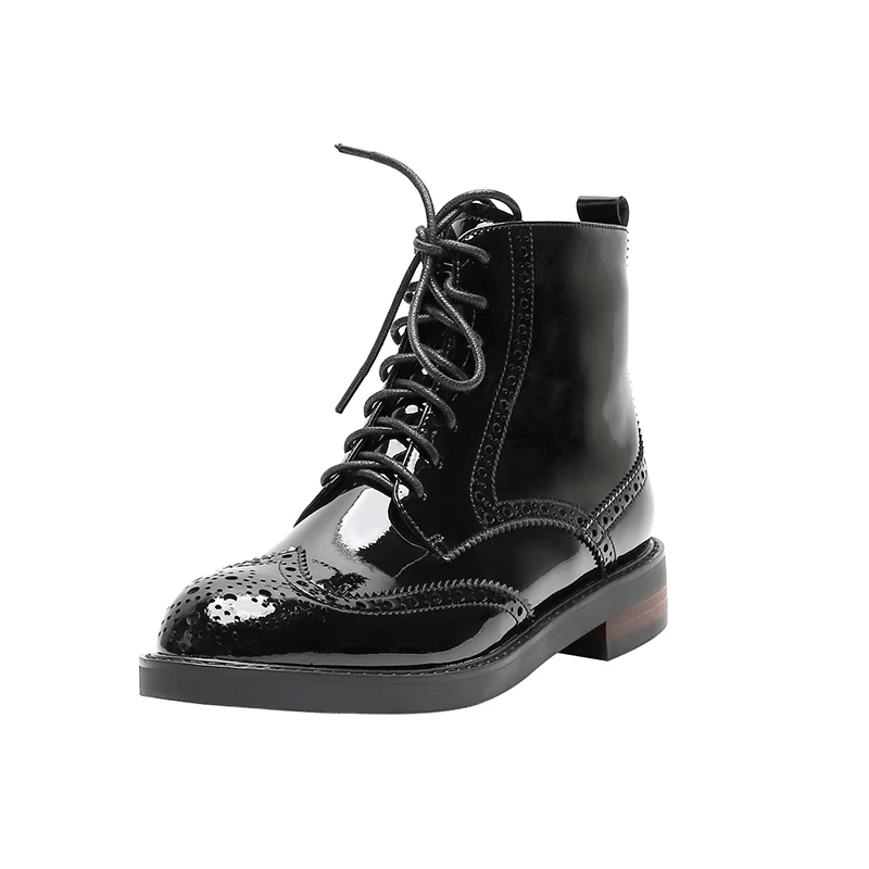 Кожаные броги в британском ретро-стиле; оксфорды; женские зимние ботинки; женская обувь на шнуровке и молнии; повседневная женская обувь ручной работы с круглым носком