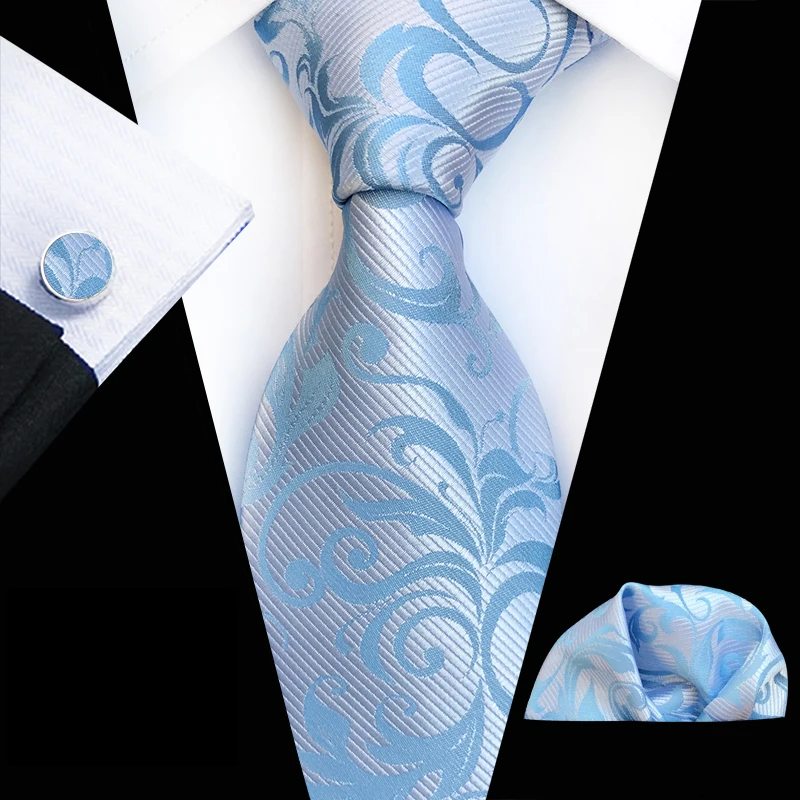 3 шт./компл. 8 см вечерние комплект галстуков для Для мужчин подарок Королевский синий галстук с ярким узором комплекты с платком запонки
