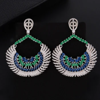 

Vintage Multicolor Fans Shape Hollow Pierced Cubic Zirconia Drop Dangle Long Earrings For Women Wedding Bridal Jewelry