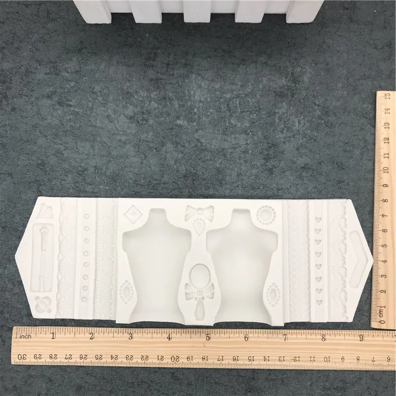 Помадка торт плесень 3D свадебное платье невесты тело цветок кружева мат плесень силиконовая форма для рукоделия в форме торта формы шоколада