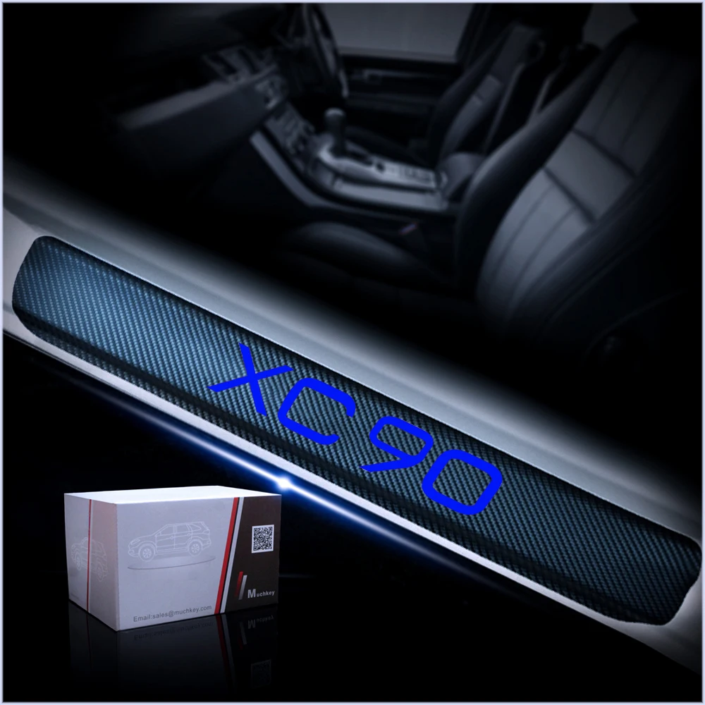  For VOLVO XC90 Car Door Sill Guard Door Sills Scuff Plate Stickers Door Threshold Plate 4D Carbon F