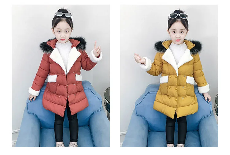 Children Cotton Jackets For Teenage Girls 2018 Winter Thick Warm Long Coats Kids Fur Hooded Outerwear Padded Clothes 5-16 Years  (9)