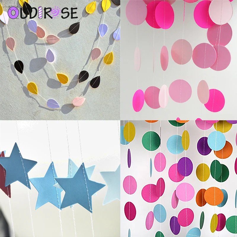 

OUDIROSE 2M Pink Blue Garland String Banner Birthday Girl Decoration Bunting Valentine Wedding Party Decoration Round Paper