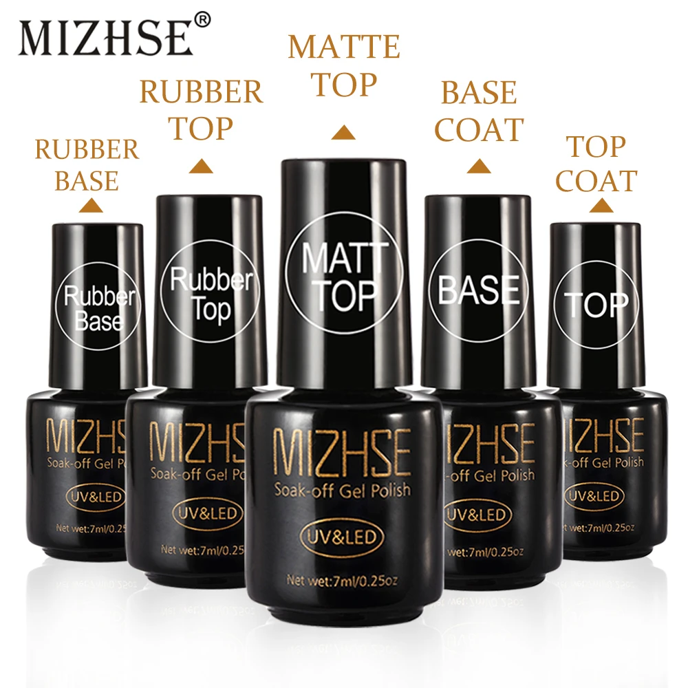 Mizhse 7ml Base Coat For Uv Nail Gel Polish Set No Wipe Top Coat Soak
