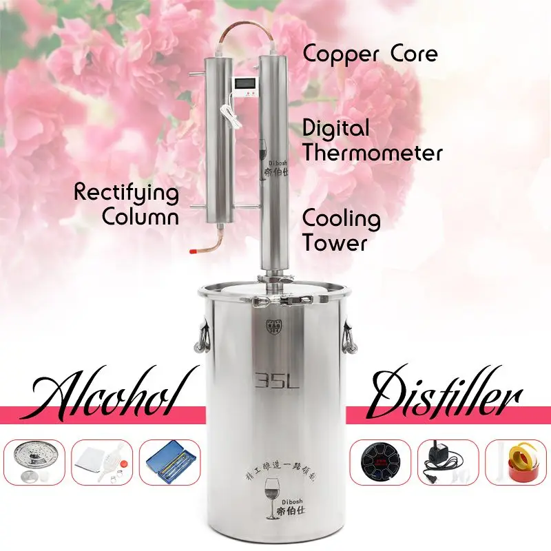  12/20/35L Distiller Stainless Steel Moonshine Alcohol Wine Beer Water Brewing Boiler DIY Home Kitch - 4000010358566