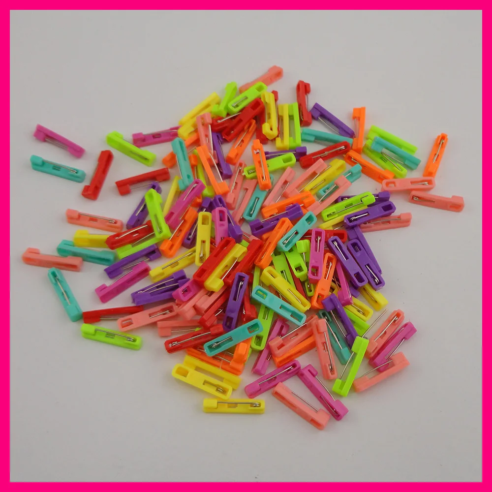 

200PCS 2.2cm 0.85" Mini Colorful Plain Plastic Pin Back suitable to brooches, 22mm plastic safety pins,plastic badge pin backs