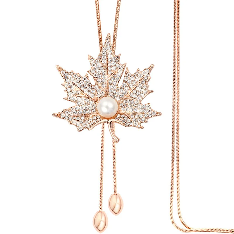 

ZIRIS South Korea fashion temperament autumn maple leaf pendant jewelry contracted women necklace.Chain length 80cm