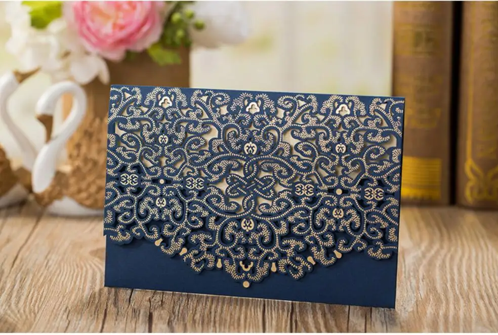 

Customized Blue Laser Cut Floral Wedding Party Invitation Card, Marriage Engagement Invitations,100PCS,Express Shipping