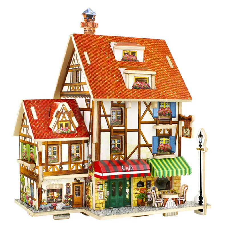 

Robud 3D France Cafe Puzzles Game Wooden Model Building Kits Popular Educational Toys Hobbies Gifts for Children F125