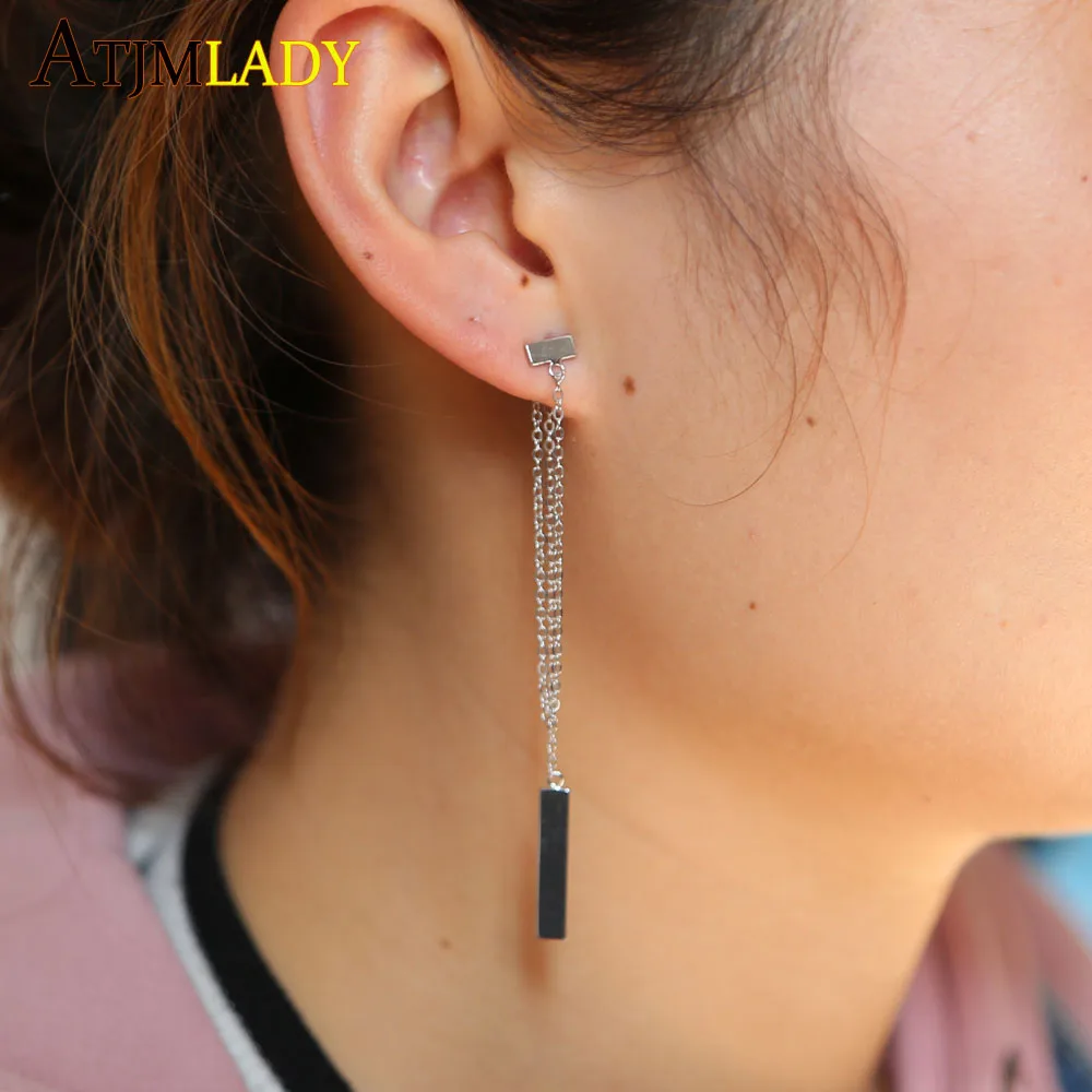 

Simulated bar Long Tassel Dangle Earrings 100% 925 silver For Women Drop Brincos Bijoux boucle d'oreille Jewelry chain Earring