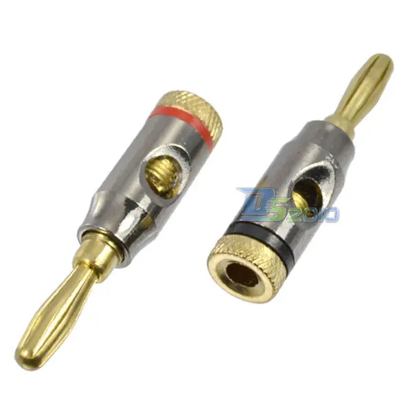 

High Quality1 Pair 2 Pcs 4mm Banana Plug Gold Plated Binding Post Red Black Ringed Connector