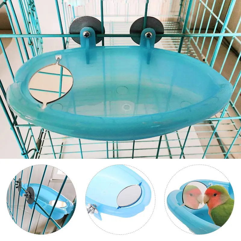 Зеркальные синие пластиковые ванны для птиц Клетка для домашних животных аксессуары зеркало для птиц ванна для вечеринки коробка для попугая ванны игрушки для птиц товары для чистки