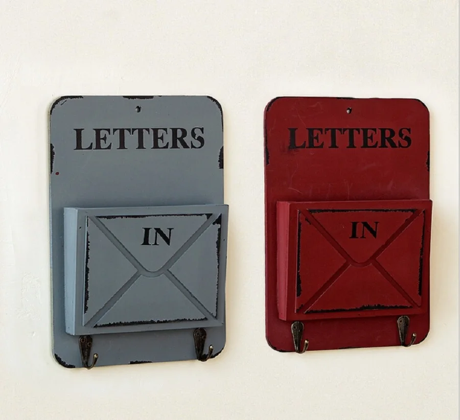 Wall Mounted Mail Holder Cymun Designs retro Wooden Wall Mount Mail Box for key holder hooks organizers Wall storage Shelves 2 Hanging - Wall Mounted Mail Holder Cymun Designs