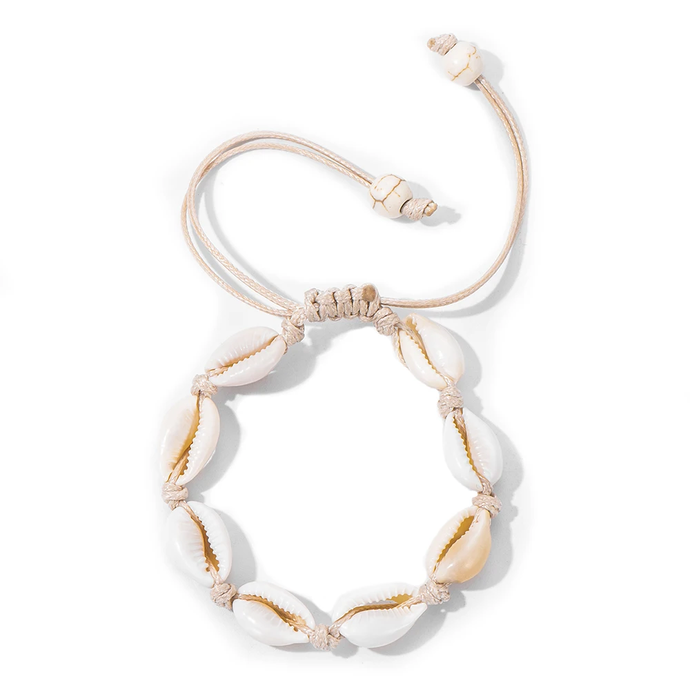 

New Fashion Personalized Creative Handmade Natural Seashell Hand Shells Bracelets For Women Men Beaded Strand Beach Anklets Gift