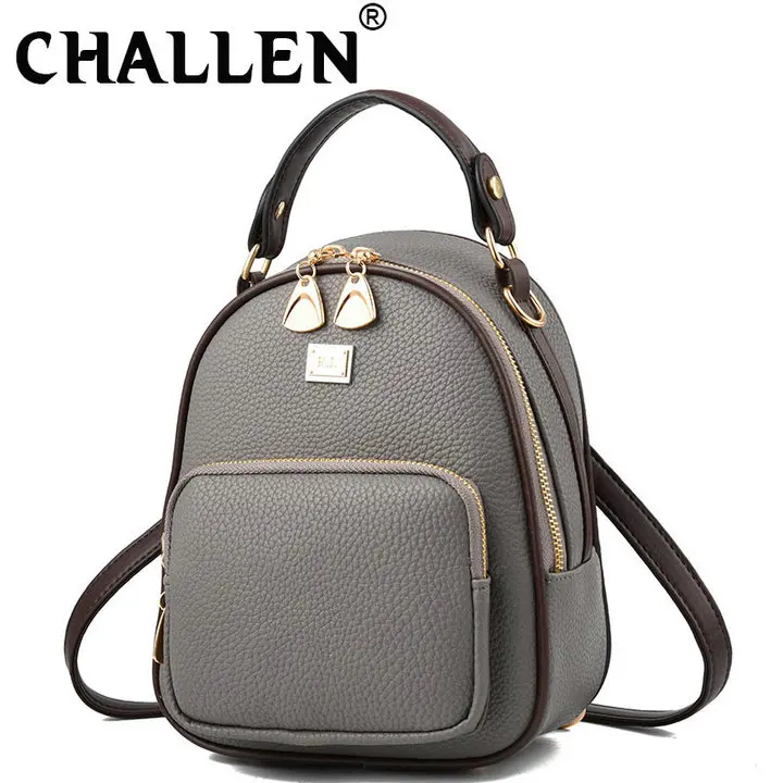 Качественный кожаный винтажный рюкзак через плечо, Женская мини сумка, школьный рюкзак для девочек, дорожные сумки для телефона B42-88 - Цвет: Серый