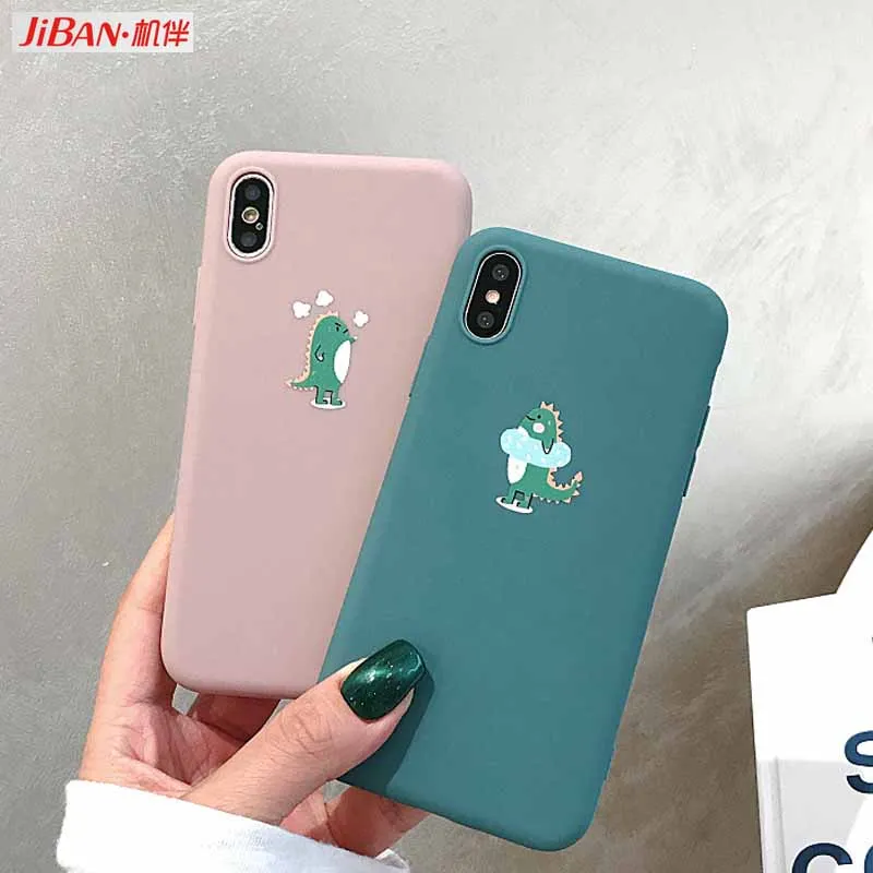 

JIBAN Cartoon cute little dinosaur Phone Case for iphone X XR XS MAX Capa Couples Soft TPU Cover for iphone 6 6s 6plus 7 8 plus
