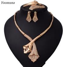 African Beads Jewelry Set Nigerian Wedding gold Color Long Necklace Jewellery Sets For Women Luxury Dubai Jewelry Sets 2019 luxury dubai jewelry sets women crystal gold wedding accessories flower necklace wedding african beads jewelry set costume