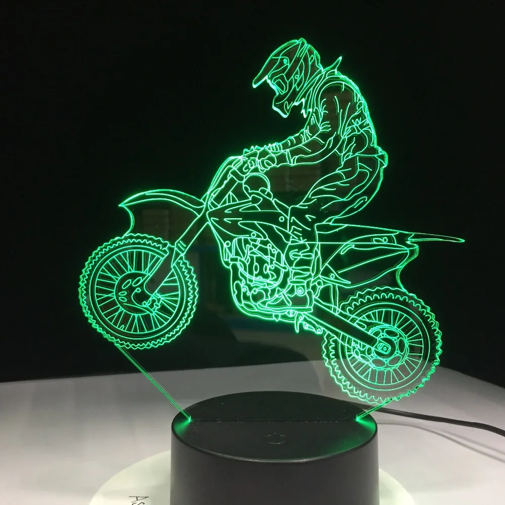 Новинка 3D настольная лампа 3D Motorcross велосипед ночные огни Светодиодный USB 7 цветов Touch Сенсор настольная лампа как праздничные подарки домашнего украшения