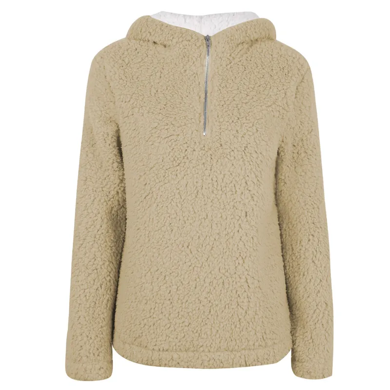 2018 Winter Sweaters Sherpa Pullovers Fleece Fluffy Hooded Sweater Zipper Collar Loose Pullover Women Casual Clothing