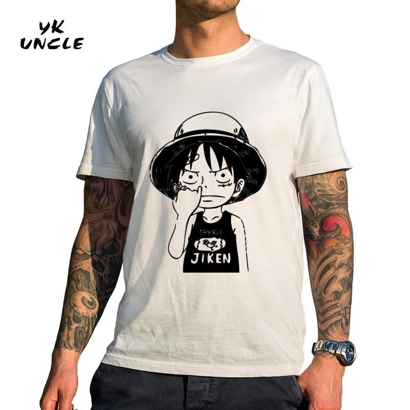 

YK UNCLE Brand Summer Fashion T-Shirt White Men Clothes Anime Short Sleeve Cotton Tshirt One Piece Luffy Printing Mens T-Shirts