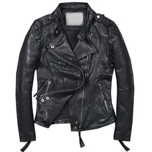 Автомобильная Женская куртка из натуральной овчины Весенняя черная импортная тонкая куртка из натуральной кожи Модная женская одежда A572