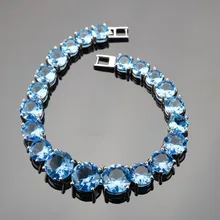 SexeMara талисманы Небесно голубой Камни CZ браслеты для женщин серебро 925 Jewelry длина 18 см год Рождество Подарочная коробка
