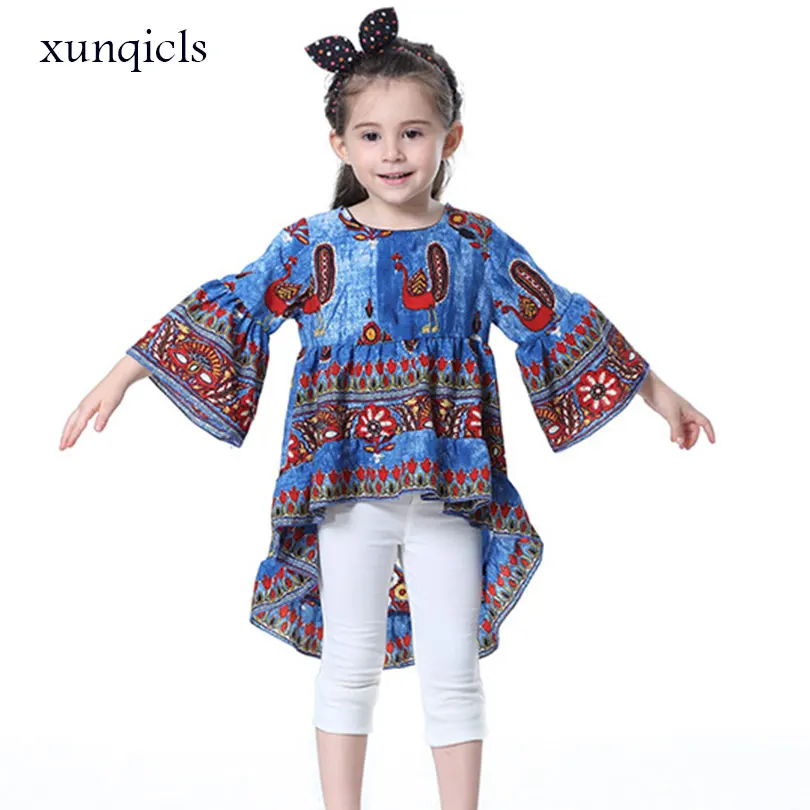 Xunqicls/От 2 до 9 лет платье для девочек; новое осеннее платье принцессы с длинными рукавами и рисунком павлина для девочек; весенняя одежда для малышей