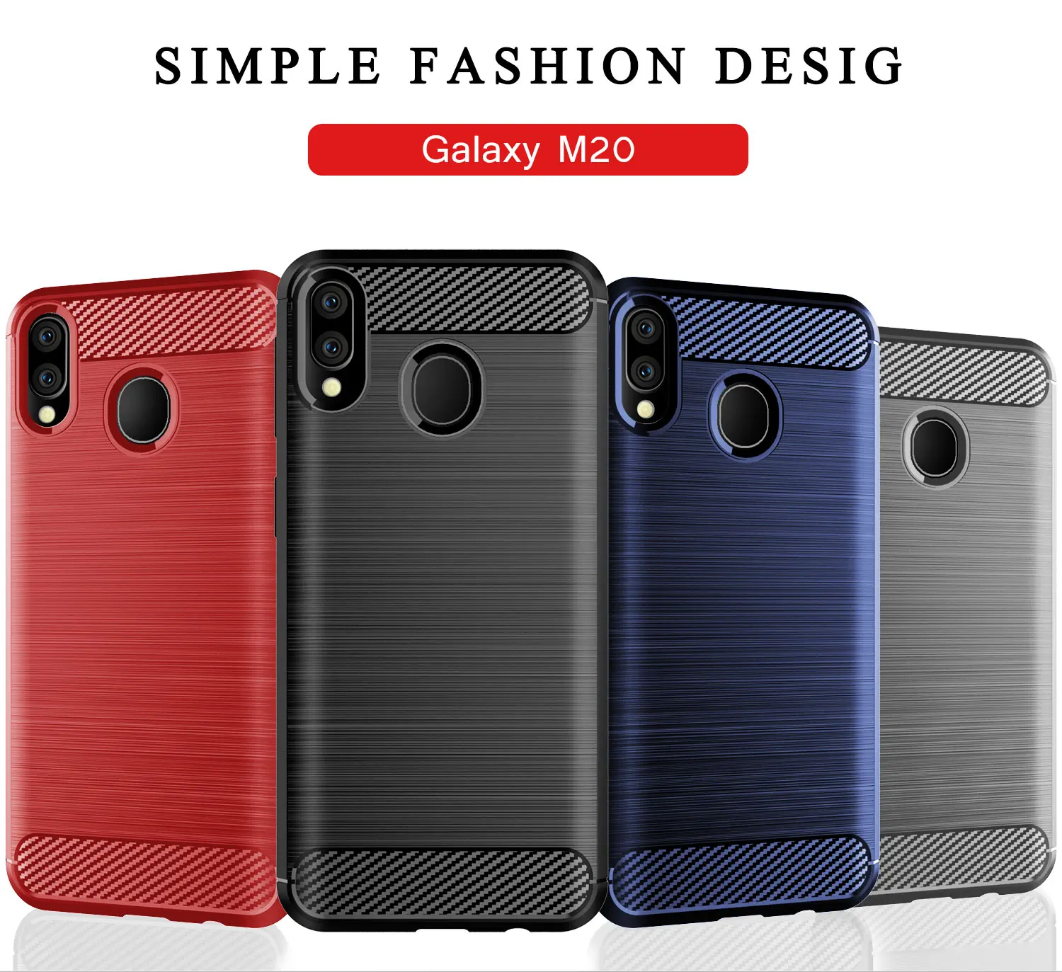 For Samsung M20 Case Carbon Fiber Soft Silicone Armor Bumper Cover Coque Rugged Capa Fundas (X828) | Мобильные телефоны и