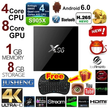 

[Free keyboard] X96 4K Android 6.0 Smart Tv Box, Amlogic S905X Quad Core 16.1 Set Up Box 1G 8G Wifi Streaming Media Player