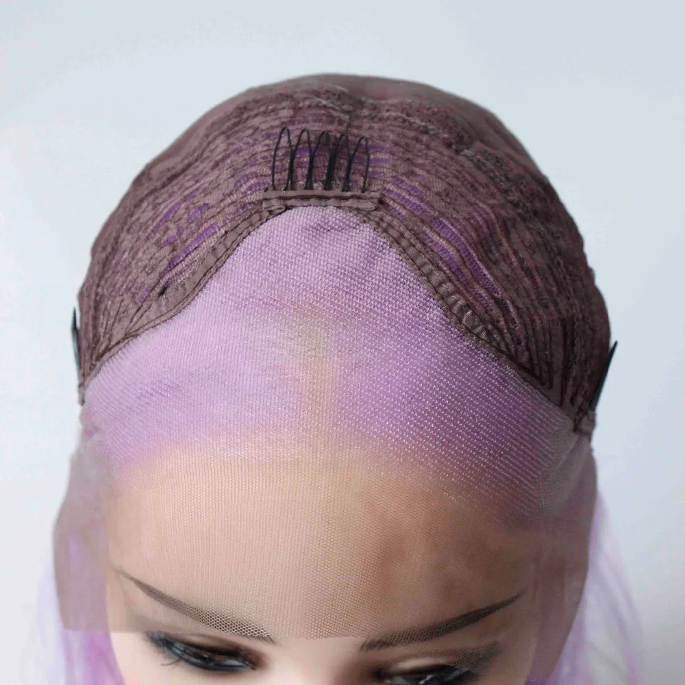 alt=''Lavender Wig for Women Girls Lady Violet Short Straight Hair Bob Style Synthetic Lace Front Wigs Middle Part''-9