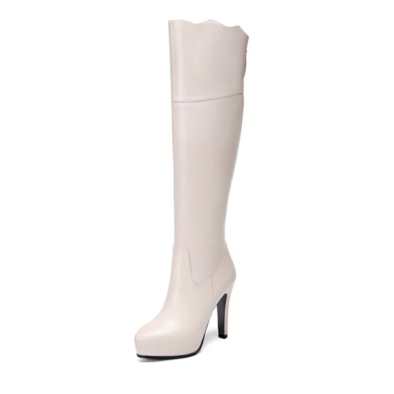 

2019 autumn and winter new high heel stiletto high heel pointed high tube female boots beige 0406