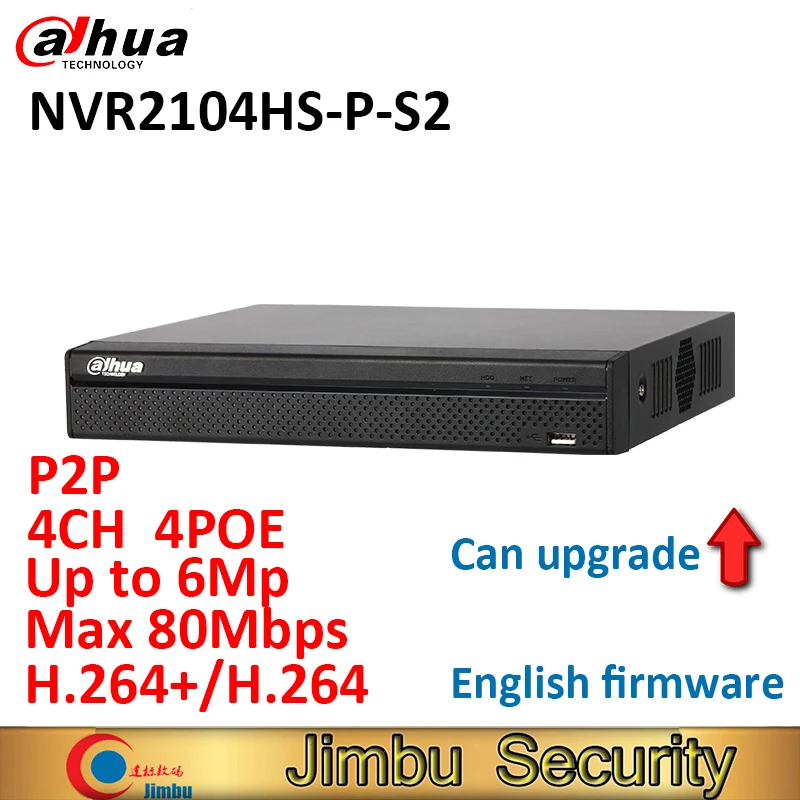 

Dahua NVR 4PoE NVR2104HS-P-S2 4CH Compact 1U Lite H.264+/H.264 Up to 6Mp Network Video Recorder Max 80Mbps bandwidth