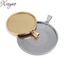 XINYAO 5 stücke 20/25/30/35/40mm Gold Silber Farbe Edelstahl Runde Halskette anhänger Fach Cabochon Basis Einstellung für DIY Schmuck