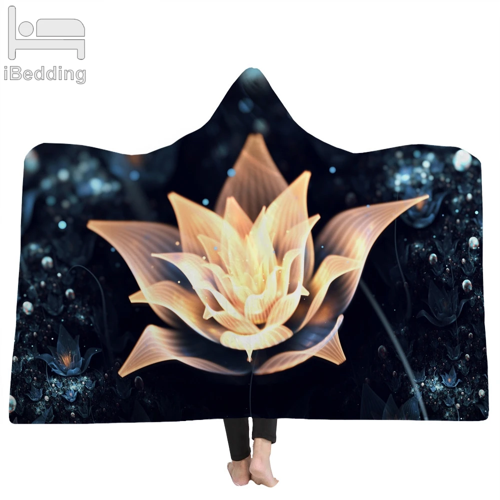 9 Styles Blooming Colorful Flowers 3D Printed Plush Hooded Blanket for Beds Warm Wearable Soft Fleece Throw Blankets | Дом и сад