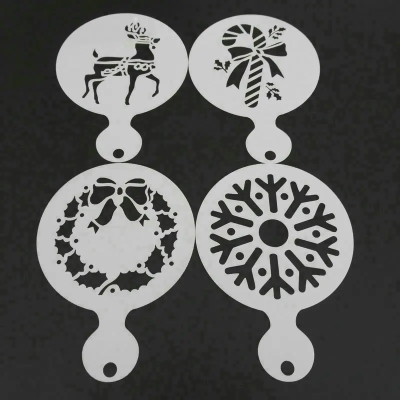 

4pcs/set Christmas Coffee Stencils Plastic Cookie Cappuccino Latte Art Mold Coffee Decoration Barista Tools