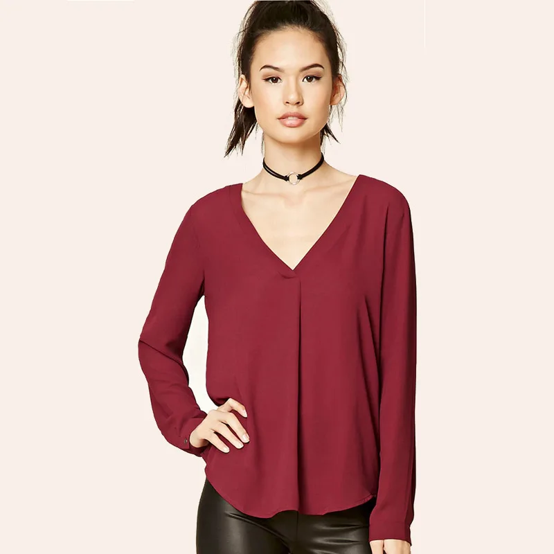 

2019 Chiffon Full Sleeve Women T-Shirts V-Neck Casual High Quality Female Tops plus size 6XL t shirt harajuku tshirt