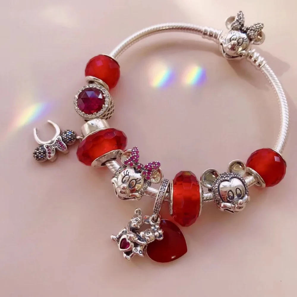 

925 Sterling Silver Original Copy 1:1 High Quality Copy Of 2019 New Red Mickey Minnie Free Pulse Heart Granules Free Series