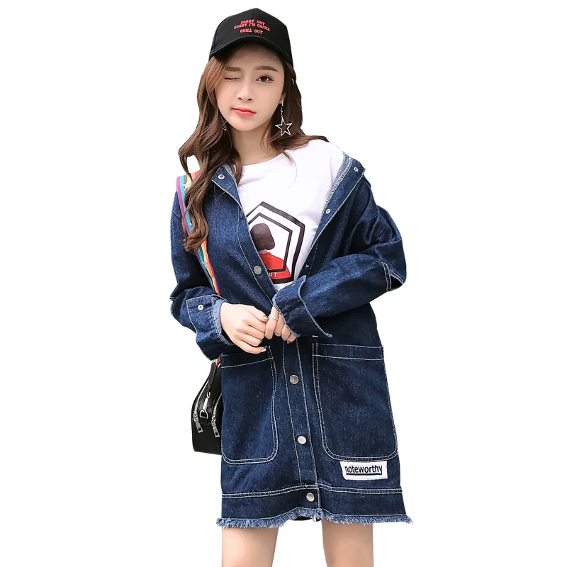 

Autumn And Winter Women Denim Jacket 2019 Vintage Harajuku Causal Loose Female Long Jeans Coat Solid Slim Plus size Chaquetas