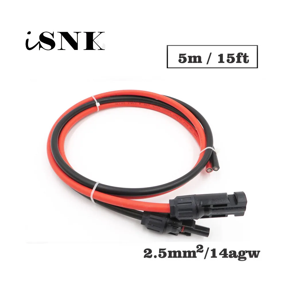 

1pair X 5m 15FT 2.5mm2 14AWG MC4 Connector Extension Connect branch black parallel Series 5 meter extend cable