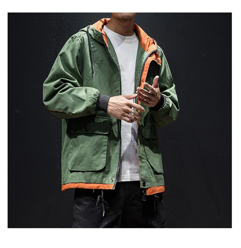 Army Green Trench Coat Men Korean Style Fashion Clothing Male Hooded Trench Coat Jacket Mens  (16)
