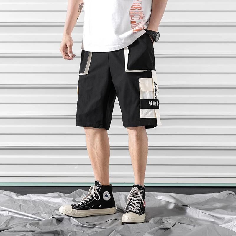 men's elastic drawstring cargo shorts