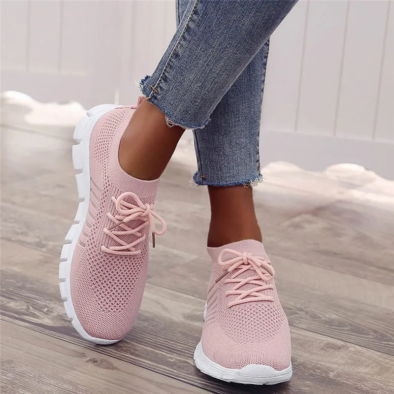

Women's Running Shoes Flying Weaving Socks Lace Up Shoes Sneakers Professional Training Running Shoes Outdoor Athletic New