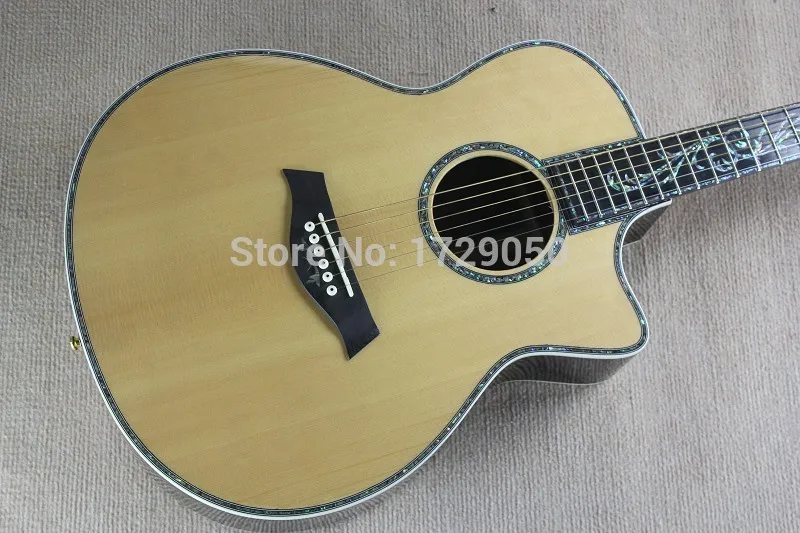 

Chinese Factory Custom Top Solid Spruce Wood Koa Back Ebony Fretboard Real Abalone Inlay Tay lor 916 Acoustic Guitar