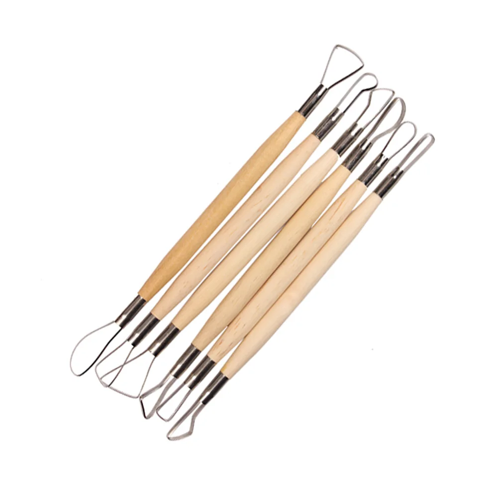 

Professional Wax Pottery Clay Sculpture Carving Tool 6PCS Wood Handle DIY Ceramics Modelling Craft Set 8Inch Knife Hand Tools