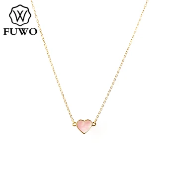 

FUWO Natural Pink Shell Heart Necklaces With Gold Trimmed Edge High Quality Brass Chain Seashell Jewelry Gift Wholesale NC513
