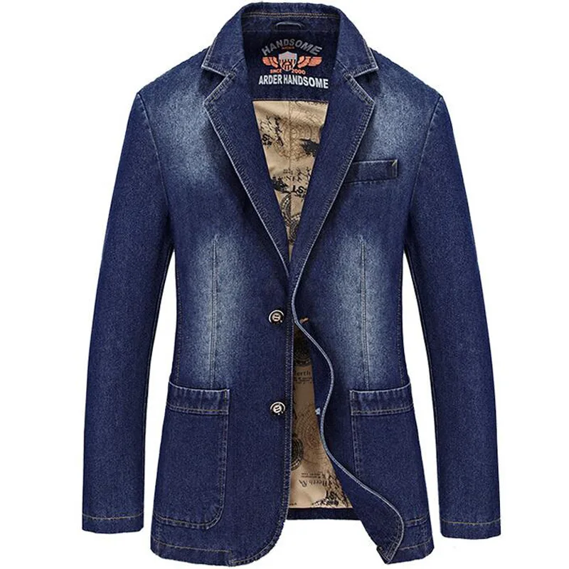 New Denim Blazers Men New Fashion Jean Blazer Jacket Slim Fit Suits For