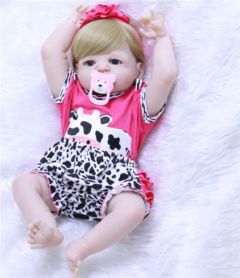 55cm beautiful princess Girls Doll White skin Silicone Baby Doll Alive Vinyl Reborn Dolls Toys for Child Gifts with cow clothes