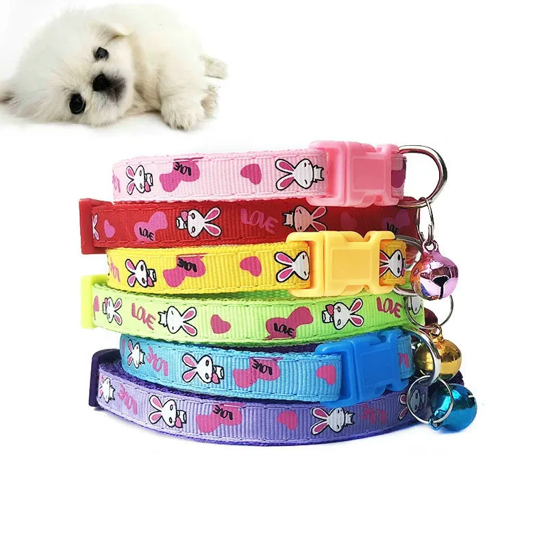 

2019 1Pcs Dog Collars Cute Pets Adjustable Necklace Collar Polyester Fashionable Puppy Pet Collars with Bells Cat Dogs Collars