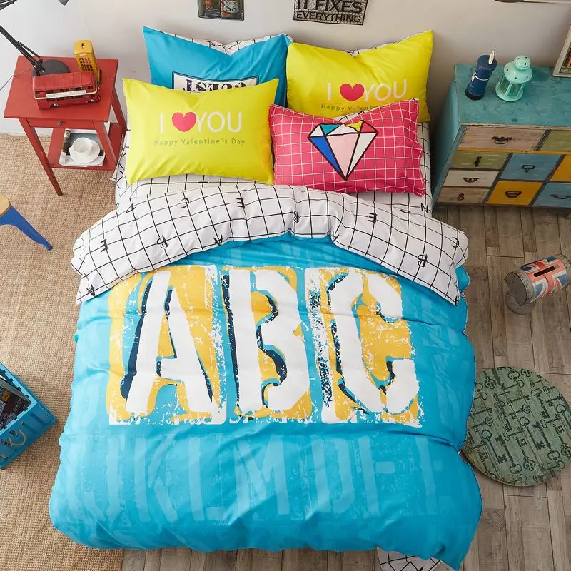 Cartoon Letters ABC Printed Comforter Bedding Set 4pcs Bedlinen