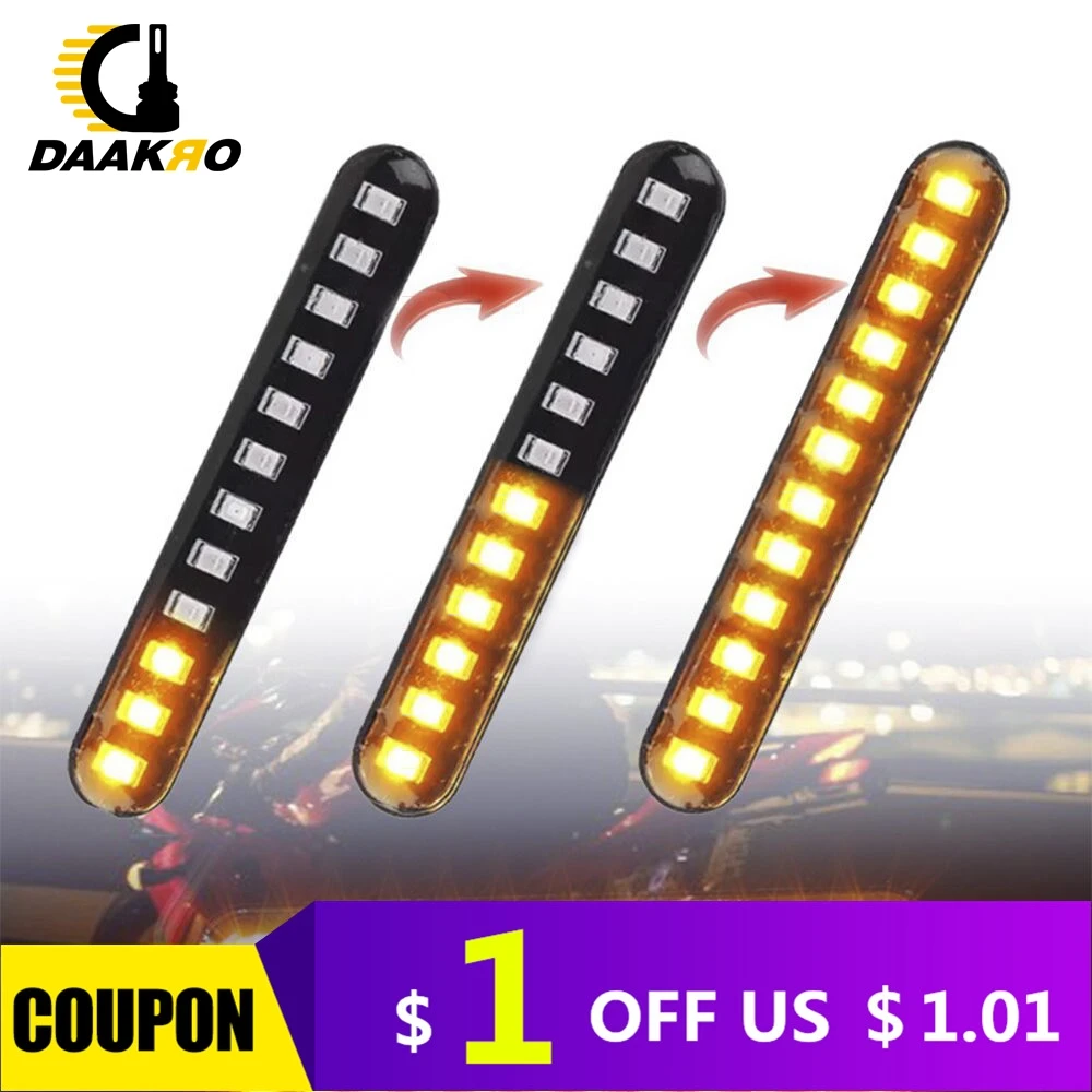 

2PCS LED Turn Signals Strip Motorcycle Flowing Water Tail Brake Lights 12 LED 3528SMD License Plate Light Blinker Stop Flicker